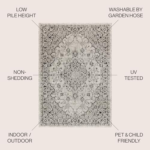 JONATHAN Y Boho Medallion Indoor Outdoor Area Rug 8X10 Gray/Black, Rozetta Textured Weave for Backyard, Patio, Porch, Easy-Cleaning, High Traffic, Pet-Friendly, Non-Shedding (SMB102D-8)