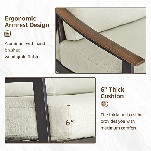 NATURAL EXPRESSIONS Patio Loveseat Sofa Outdoor Furniture Metal Chair with Wicker Backrest & 6 Inches Cushion for Indoor, Front Porch, Deck, Balcony, Backyard, 51.77"(L) x 29.75"(W) x 33.86"(H).