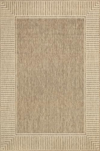 Nuloom Asha Light Brown/Ivory, 8' x 10', Casual, Striped Border, Soft and Cozy, High Traffic, Stain Resistant, Easy Clean, Durable Area Rug for Indoor/Outdoor Patio, Deck, Porch, Garden, Courtyard