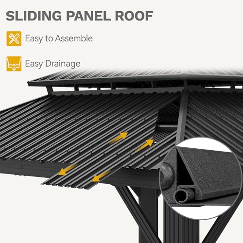 DWVO 12x14ft Hardtop Gazebo Double Roof with Nettings and Curtains, Heavy Duty Galvanized Steel Outdoor Roof for Patio, Backyard, Deck, Lawns, Gray