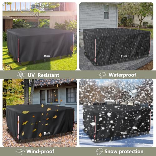 LSongSKY Outdoor Furniture Covers Waterproof,600D Heavy Duty Patio Furniture Covers for 6/7/8 PCS Sets Sectional Sofa Couch Rocking Swivel Chairs Ottomans Coffee Table,111L x 74W x 28H inch Black
