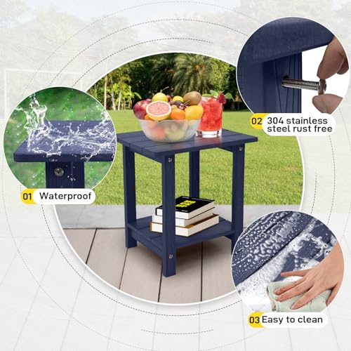 juserox Outdoor Side Table, Weather Resistant Double Small Adirondack Side Table, Outdoor Indoor End Table for Adirondack Chair, 17" Patio Table for Pool, Deck and Porch, Deep Blue