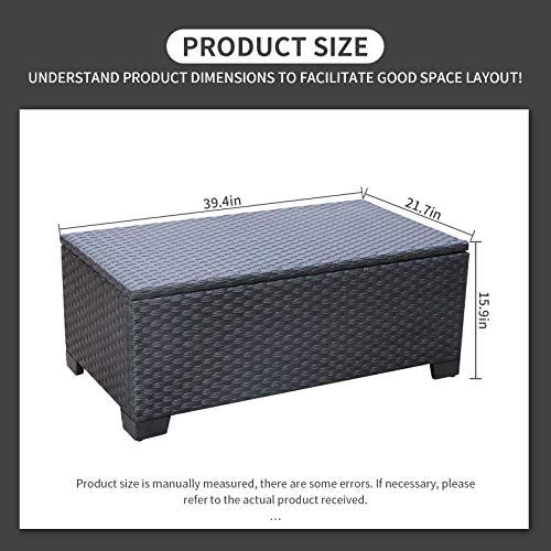 Rattaner Patio Coffee Table with Storage Wicker Outdoor Coffee Table and All-Weather Wicker Side Table with Waterproof Cover, Black