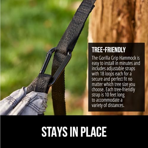 GORILLA GRIP Durable Camping Hammock with Heavy Duty Tree Straps, Portable Hammocks for Outside, Easy to Use Travel Swing Chair, Outdoor Camper Hiker Essentials, Backpacking Gear Gifts, Double, Blue