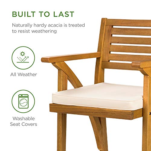 Best Choice Products Set of 2 Outdoor Acacia Wood Bar Stools Bar Chairs for Patio, Pool, Garden w/Weather-Resistant Cushions - Cream