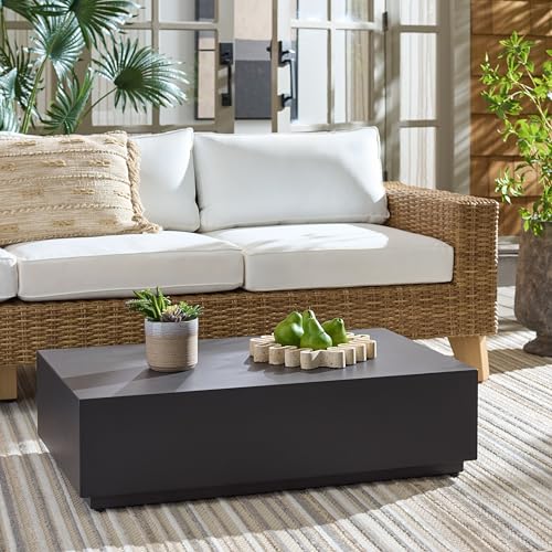 SAFAVIEH Outdoor - Tina Rectangle Coffee Table - Black - Fully Assembled - Weather Resistant - Ideal for Deck, Patio, Backyard, 39.4" W x 23.6" D x 10.6" H (PAT6212A)