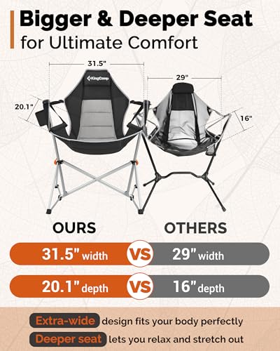 KingCamp Hammock Camping Chair, Swinging Portable Camp Chairs for Adults, 400lbs Heavy Duty Oversized Folding Rocking Chair with Adjustable Recline, Aluminum Alloy Frame for Outdoor Patio Beach Sport