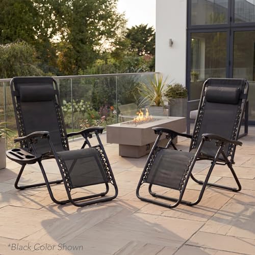 Best Choice Products Set of 2 Adjustable Steel Mesh Zero Gravity Lounge Chair Recliners w/Pillows and Cup Holder Trays - Ice Gray