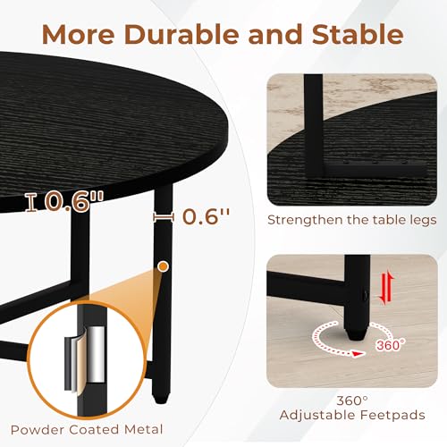FAMIDGE Coffee Table, 31.5" Round Black Coffee Table for Living Room, Center Tables for Family & Office Use, Circle Coffee Tables Round, Large Black (31.5" D x 17.7" H)