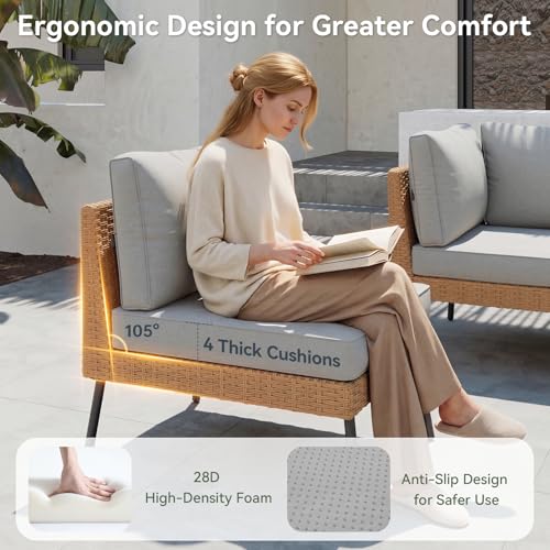 Aoxun 8 Piece Patio Furniture Set, 8 Seats Outdoor Sectional Sofas with Thick Cushion, Wicker Outdoor Patio Furniture Set with Ottomans for Party, Garden, Backyard, Grey