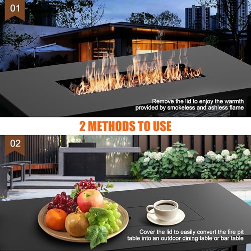 Shintenchi Propane Fire Pits 43″ Outdoor Gas Fire Pit, 50,000 BTU Rectangle Gas Fire Pit Table with Lava Rocks, 2-in-1 Fire Table with Removable Lid, CSA-Certified for Outside Patio,Parties,Backyard