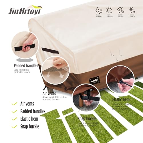 JinHrtoyi 3-Seater Outdoor Couch Cover, 76Wx32Dx31H inches Outdoor Furniture Covers Waterproof,100% Waterproof Heavy Duty Patio Furniture Covers,Beige&Brown Modern Style Outdoor Sofa Cover