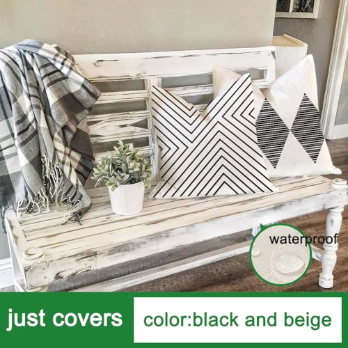RABUSOFA Outdoor Pillows Waterproof,18x18 inch Black and White Throw Pillows Boho Set of 4 for Patio Furniture,Sunbrella Outdoor Pillow Covers for Couch(2W-18) (no Insert)