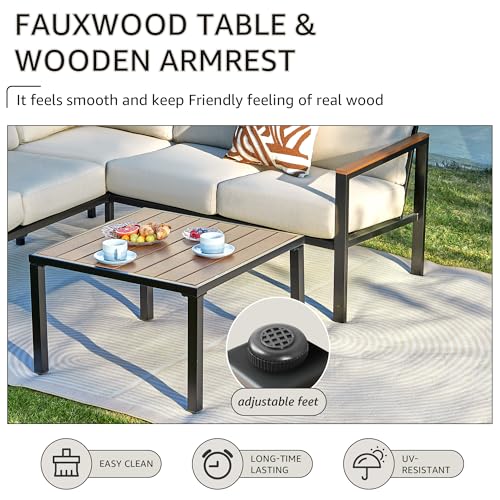 NATURAL EXPRESSIONS 6 Pieces Patio Furniture Set, Outdoor Couch with Thick Olefin Cushions, Fauxwood Armrest and Tabletop, Ergonomic Design Highback, Sectional Outdoor Furniture for Backyard, Deck
