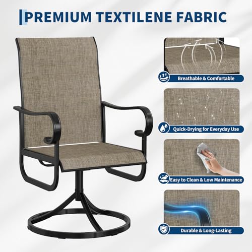 GarveeLife Patio Swivel Chair Set of 2, All-Weather Outdoor Dining Chairs with High Back, Rocker-Swivel Combo Patio Chairs for Backyard Deck Poolside, Brown