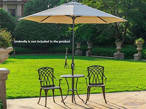 ZOTORUN Bistro Set 3 Piece Rustproof Cast Aluminum Patio Furniture Sets Round Table with Umbrella Hole for Outdoor, Patio, Balcony, Bronze