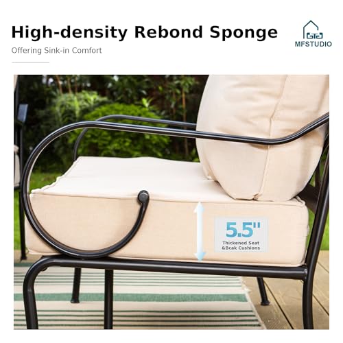 MFSTUDIO 5 Seats Large Metal Patio Conversation Sets, 4 Pieces Outdoor Patio Furniture Sofa with 2 Motion Chairs, 1 3-seat Sofa and Table for Outside Balcony Backyard Poolside