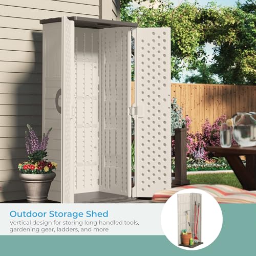 Suncast Vertical Outdoor Storage Shed with All-Weather Construction, Vanilla