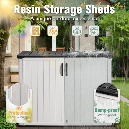 Greesum Outdoor Horizontal Storage Sheds 27 Cu.ft Resin Large Storaged Box Weather Resistance, Without Shelf, Easy to Assemble, Prefect for Garden, Patios, Backyards, White