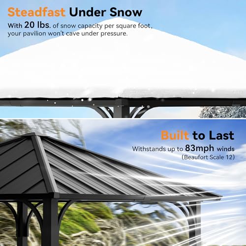 Modern Shade 8'x8' Hardtop Gazebo with Galvanized Steel Roof, Permanent Metal Gazebo with Detachable Curtains, Outdoor Hard Top Gazebo for Backyard, Deck, Garden, All-Weather Patio Cover