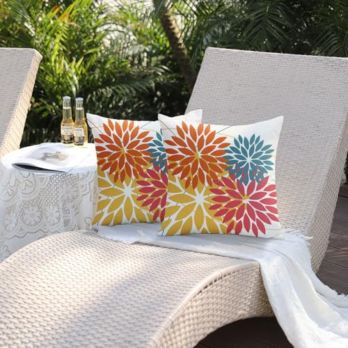 DFXSZ Outdoor Pillow Covers 18x18 Inch Set of 2 Orange Yellow Red Flower Decorative Waterproof Fall Summer Outdoor Pillow Covers for Patio Funiture Garden Couch 168G18