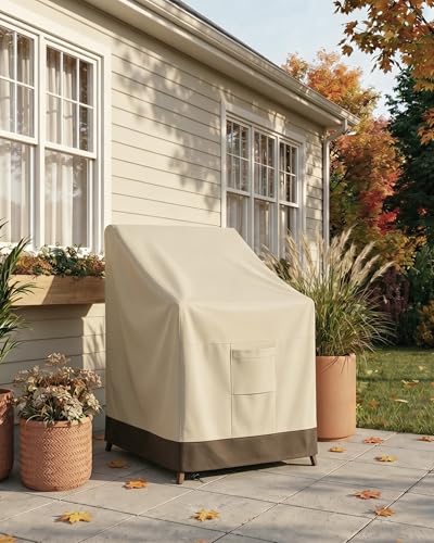 Vailge Stackable Patio Chair Cover,100% Waterproof Outdoor Chair Cover, Heavy Duty Lawn Patio Furniture Covers,Fits for 4-6 Stackable Dining Chairs,36"Lx28"Wx47"H,Beige&Brown