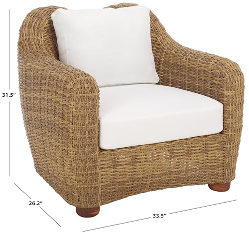 SAFAVIEH Couture Outdoor Collection Melbourne Natural/White Cushion Wicker Patio Accent Chair