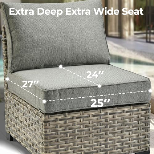 HOOOWOOO Outdoor Sectional Patio Furniture Set,6 Pieces Wicker Conversation Sets L Shaped Couch,Extra Deep Out Door Sofa Outside Furniture,Charcoal Grey