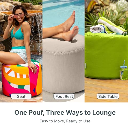 Jaxx Spring Indoor/Outdoor Bean Bag Pouf Ottoman, Sunbrella Flax