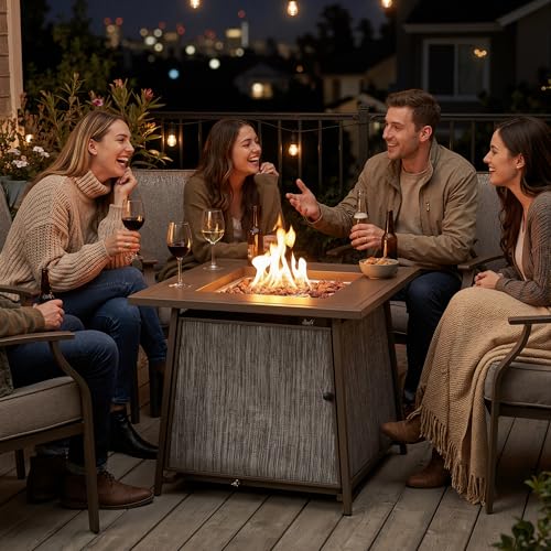 BALI OUTDOORS 50,000 BTU Propane Fire Pit Outdoor, 28 inch Propane Fire Pit Table Square, Gas Firepits for Outside Patio, Garden, Backyard