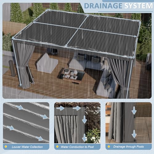 Aoxun Louvered Pergola 12' x 16' Aluminum Outdoor Pergola with Independent Adjustable Roofs, Curtains and Netting, Built-in Drainage System for Patios & Backyards, Rust Resistant Frame