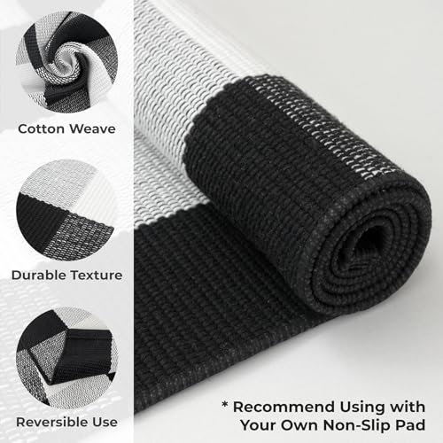 KOZYFLY Buffalo Plaid Area Rugs 3x5 Ft Black and White Checkered Rug Washable Front Door Mat Hand Woven Cotton Outdoor Rug Large Rug for Front Porch Kitchen Entryway Patio Bathroom