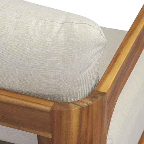 Christopher Knight Home Daria Acacia Wood Outdoor 3 Seater Sofa with Cushion, Solid Wood Patio Sofa with Removable Cushion, Comfy Lounge Sofa for Patio Furniture Set, Teak+Beige