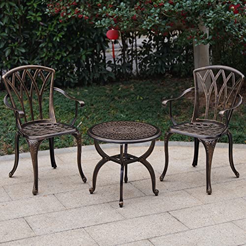 YKSY&YKSY Jardin DE CENTENNAIL 3-Piece Outdoor Bistro Set Cast Aluminum Rust-Resistant Patio Furniture Armchairs Design (Copper)
