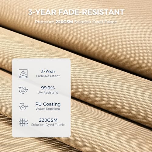 HOMSHADE 9ft Outdoor Patio Umbrella - Market Table Pool Deck Umbrella UPF50+ UV Protection with Push Button Tilt, Crank and 8 Sturdy Ribs (Beige, No base)