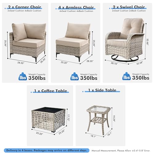 POUUIN Outdoor Sectional Patio Furniture Set with Swivel Rocking Chairs,10 Pieces Wicker Conversation Sets L Shaped Couch Out Door Sofa Set Outside Furniture for Garden Deck Yard Porch,Beige