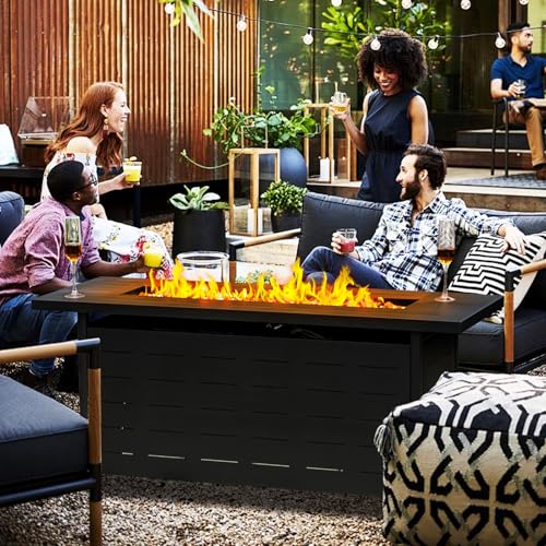 EcoNook 57 inch Propane Fire Pit Table,50000 BTU Gas Fire Pits Table with Lid & Lava Rock & Waterproof Cover, Outdoor Propane Firepit for Dining or Party, Outside, Patio, Garden, Yard