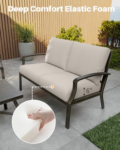 SEEHILL Never-Rust Aluminum Outdoor Loveseat, Modern Patio Loveseat Couch with Deep Seating, All-Weather 2-Seater Outdoor Patio Couch, Outdoor Club Sofa with Cushion for Balcony, Garden, Dark Bronze