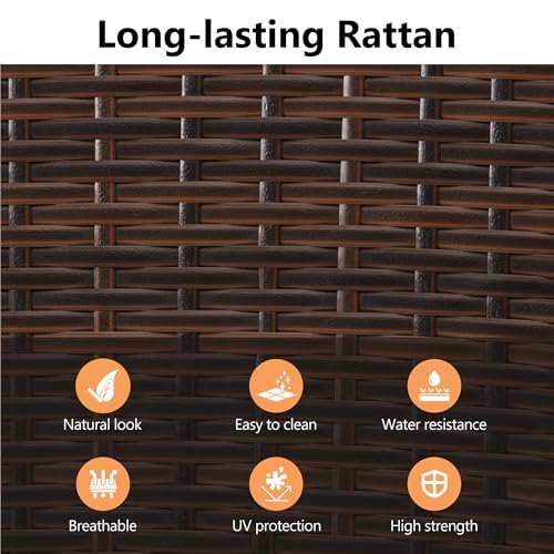 FansaFurn 5 Piece Patio Wicker Dining Sets for 4, Water-Resistant Rattan Outdoor Dining Table and 4 Chairs with Wood Table Top, Conversation Set for Deck, Garden, Backyard, Removable Cushions, Brown