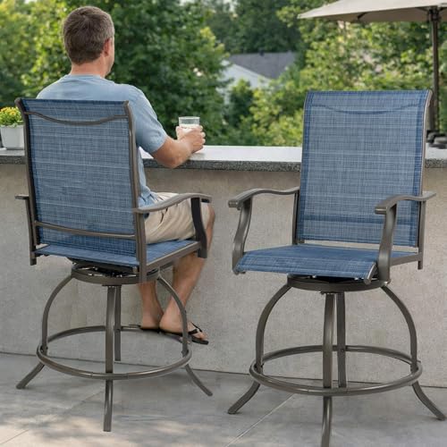 Kozyard Isabella Outdoor Swivel Bar Stools, Counter Height Patio Swivel Chairs with Textilene Seat, Outdoor Bar Height Chairs for Backyard, Bistro, Patio Bars, Navy Blue