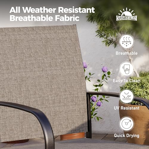 SUNSHINE VALLEY 5 Piece Patio Dining Set for 4, 37”x37” Square Table with Umbrella Hole, 4 Metal Brown Chairs, Outdoor Table and Chairs Set for Lawn Backyard and Deck