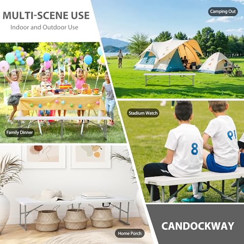 Candockway 6ft Plastic Folding Bench with Carrying Handle & Lock, Portable Outdoor Bench in Garden Picnic Camping Dining Party Seat, Waterproof Bench for Soccer Activities, Firm and Durable (2Pack C)