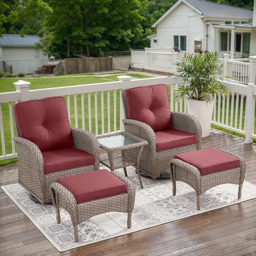 Belord Swivel Patio Chairs Wicker Set - Outdoor Swivel Rocker Chair with Side Table, 3 Piece Patio Glider Chairs Furniture Set with Water-Resistant Cushions for Deck Porch Sunroom