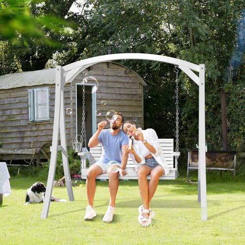 VINGLI Upgraded Patio Wooden Porch Swing for Courtyard & Garden, Heavy Duty 880 LBS Swing Chair Bench with Hanging Chains for Outdoors (White, 4 FT)