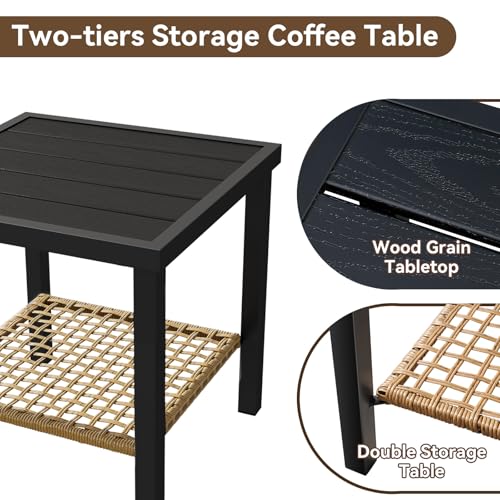 Aoxun 3-Piece Outdoor Rocking Bistro Set, Patio Furniture Set with Coffee Table and Thick Cushions, Wicker Rocking Chairs Set of 2 for Garden, Balcony, Backyard, Poolside (Beige)