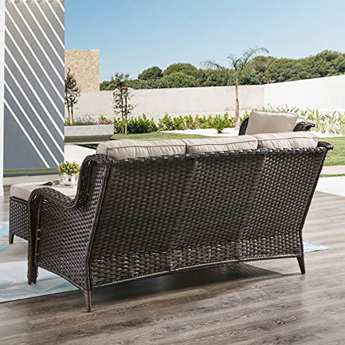 HUMMUH Patio Furniture 6 Pieces Outdoor Furniture Set Wicker Outdoor Sectional Sofa with Swivel Rocking Chairs,Patio Ottomans,Outdoor Coffee Table