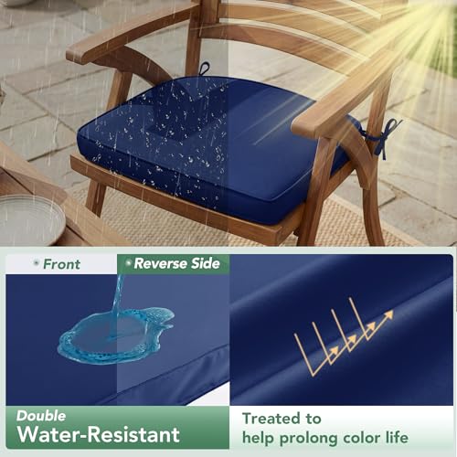 Summsun Outdoor Chair Cushions Set of 4: Waterproof Patio Furniture Cushions - 17 x 16 Inch Non Slip Round Corner Seat Cushion Pads with Removable Cover for Garden Yard Lawn, Navy Blue