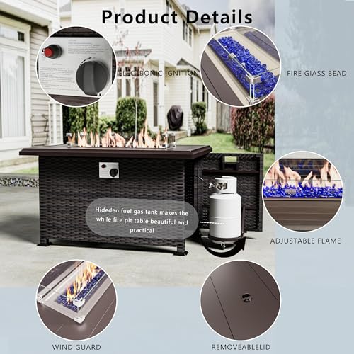 ASJMR 11 Pieces Patio Furniture Set with 2 Swivel Chairs Patio Furniture Outdoor Sectional Sofas with 55000 Gas Fire Pit Patio Conversation Set w/7 Cushions
