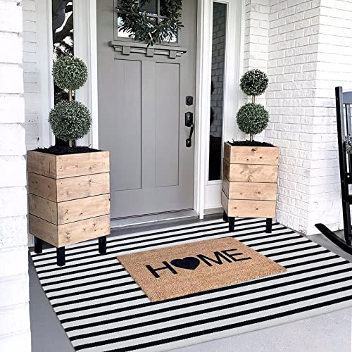 Black and White Outdoor Rug 35.4" x59" Front Porch Rug Door Mat Washable Farmhouse Layered Door Mats Cotton Hand-Woven Welcome Mats Throw Carpet for Entryway/Home Entrance/Laundry Room
