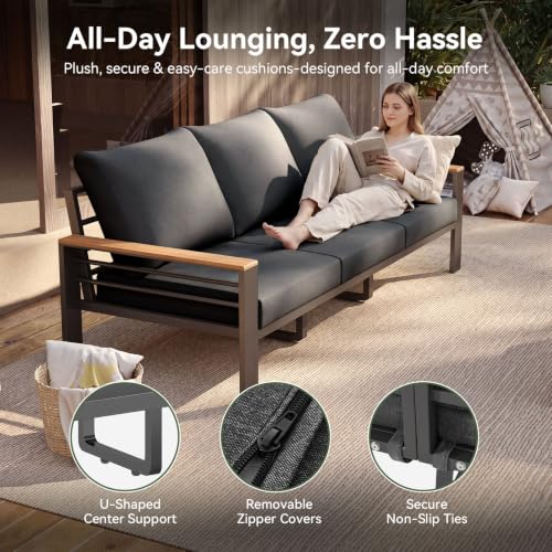 Aoxun Patio Furniture Set, 5 Piece Aluminum Patio Sets with 5" Thicken & Washable Cushion, Waterproof Outdoor Furniture with Coffee Table, Outdoor Couch Sectional for Backyard, Porch and Garden